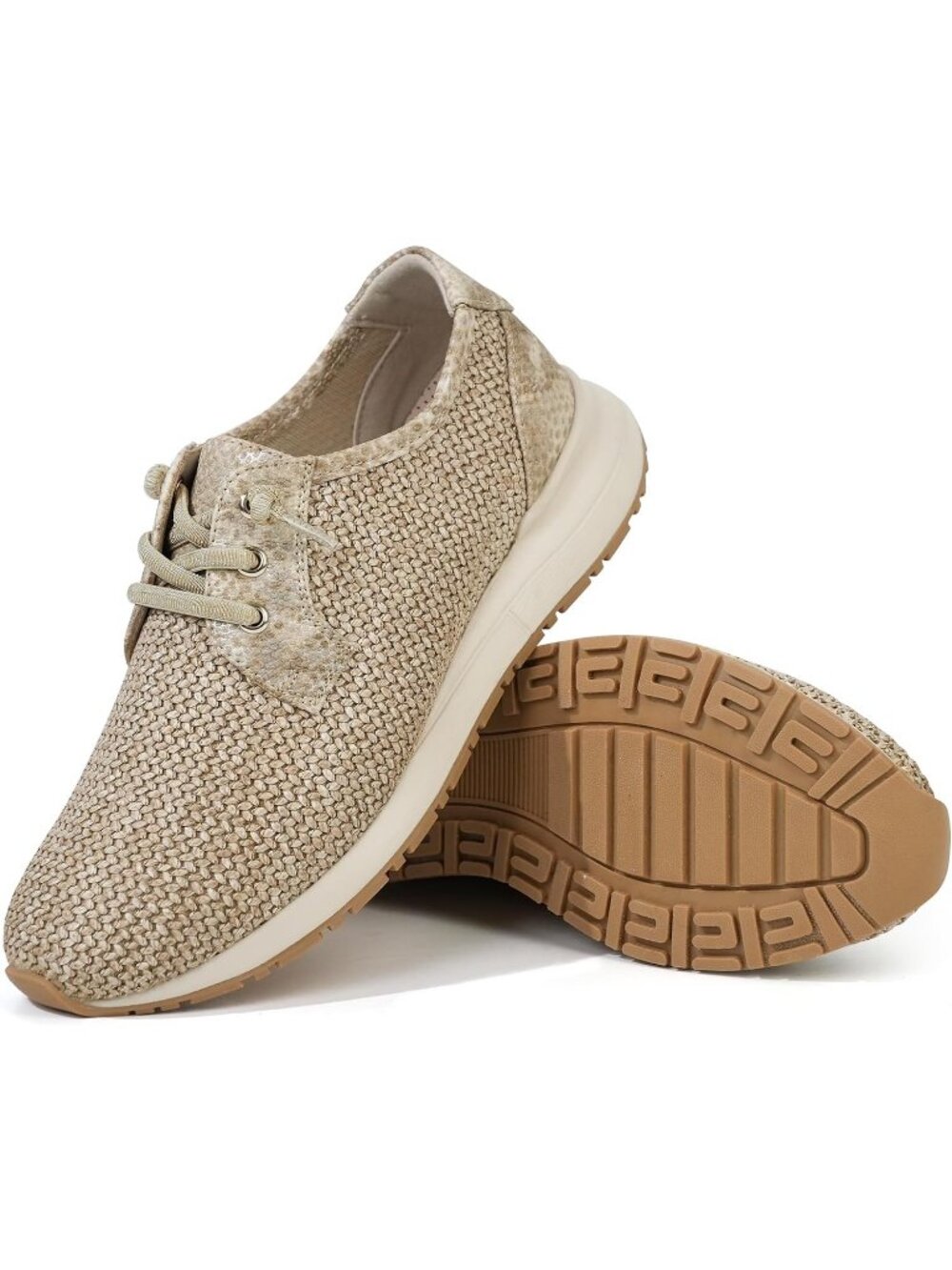 Women's Beige Elastic Laces Pain Relief Wide Toe Box Orthopedic Walking Sneakers